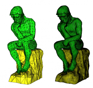 Figure 1: Initial (left) and final (right) meshes of the thinker of Rodin