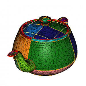 Figure 4: output mesh after isovalue discretization with preservation of input references. The newly discretized isoline is still depicted in yellow.